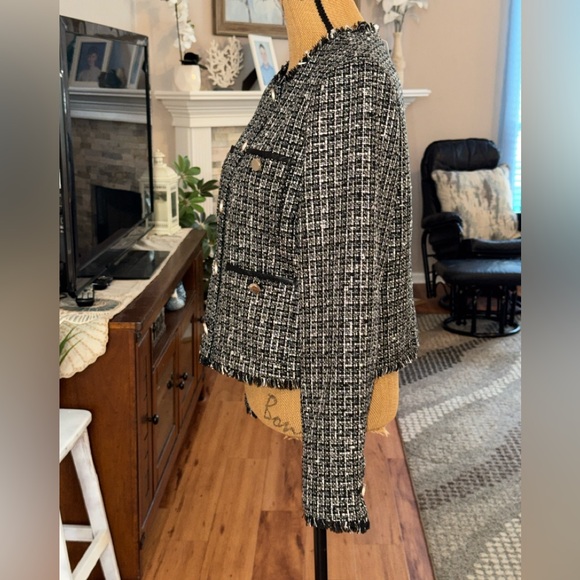 Ted Baker NWT Klaudi Metallic Bouclé black white Tweed Fringe button up Jacket 4 - Picture 8 of 14
